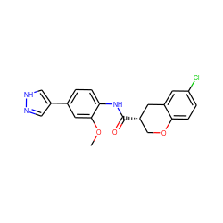 COc1cc(-c2cn[nH]c2)ccc1NC(=O)[C@H]1COc2ccc(Cl)cc2C1 ZINC000040933607