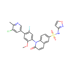 COc1cc(-c2cnc(C)c(Cl)c2)c(F)cc1-n1c(=O)ccc2cc(S(=O)(=O)Nc3ccon3)ccc21 ZINC001772583126