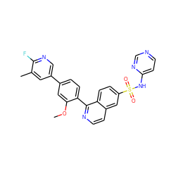 COc1cc(-c2cnc(F)c(C)c2)ccc1-c1nccc2cc(S(=O)(=O)Nc3ccncn3)ccc12 ZINC000225144093