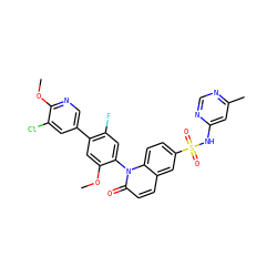 COc1cc(-c2cnc(OC)c(Cl)c2)c(F)cc1-n1c(=O)ccc2cc(S(=O)(=O)Nc3cc(C)ncn3)ccc21 ZINC001772632359