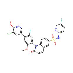 COc1cc(-c2cnc(OC)c(Cl)c2)c(F)cc1-n1c(=O)ccc2cc(S(=O)(=O)Nc3ccc(F)cn3)ccc21 ZINC001772621582