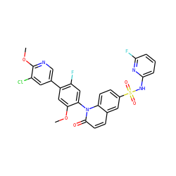 COc1cc(-c2cnc(OC)c(Cl)c2)c(F)cc1-n1c(=O)ccc2cc(S(=O)(=O)Nc3cccc(F)n3)ccc21 ZINC001772603646