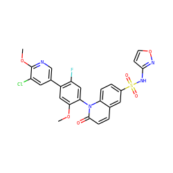 COc1cc(-c2cnc(OC)c(Cl)c2)c(F)cc1-n1c(=O)ccc2cc(S(=O)(=O)Nc3ccon3)ccc21 ZINC001772616477