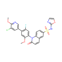 COc1cc(-c2cnc(OC)c(Cl)c2)c(F)cc1-n1c(=O)ccc2cc(S(=O)(=O)Nc3ncco3)ccc21 ZINC001772577289
