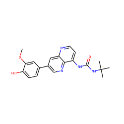 COc1cc(-c2cnc3c(NC(=O)NC(C)(C)C)ccnc3c2)ccc1O ZINC000117566814