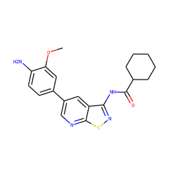 COc1cc(-c2cnc3snc(NC(=O)C4CCCCC4)c3c2)ccc1N ZINC000299822070