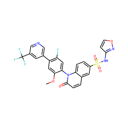 COc1cc(-c2cncc(C(F)(F)F)c2)c(F)cc1-n1c(=O)ccc2cc(S(=O)(=O)Nc3ccon3)ccc21 ZINC001772611199