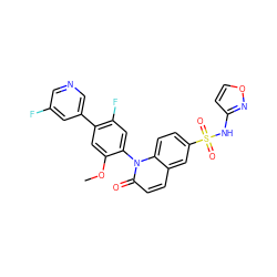 COc1cc(-c2cncc(F)c2)c(F)cc1-n1c(=O)ccc2cc(S(=O)(=O)Nc3ccon3)ccc21 ZINC001772640320