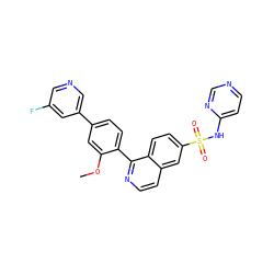 COc1cc(-c2cncc(F)c2)ccc1-c1nccc2cc(S(=O)(=O)Nc3ccncn3)ccc12 ZINC000225111707