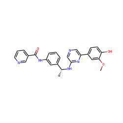 COc1cc(-c2cncc(N[C@H](C)c3cccc(NC(=O)c4cccnc4)c3)n2)ccc1O ZINC000003819676