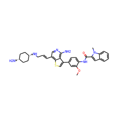 COc1cc(-c2csc3c(/C=C/CN[C@H]4CC[C@@H](N)CC4)cnc(N)c23)ccc1NC(=O)c1cc2ccccc2n1C ZINC000100070528