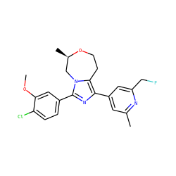 COc1cc(-c2nc(-c3cc(C)nc(CF)c3)c3n2C[C@@H](C)OCC3)ccc1Cl ZINC000221739642