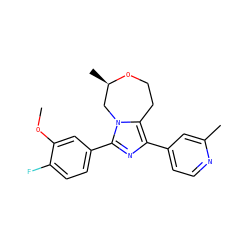 COc1cc(-c2nc(-c3ccnc(C)c3)c3n2C[C@@H](C)OCC3)ccc1F ZINC001772593317