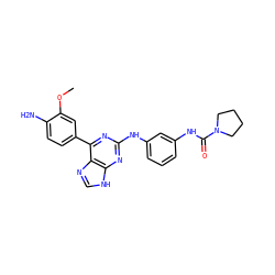 COc1cc(-c2nc(Nc3cccc(NC(=O)N4CCCC4)c3)nc3[nH]cnc23)ccc1N ZINC000084616462