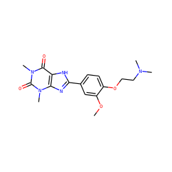 COc1cc(-c2nc3c([nH]2)c(=O)n(C)c(=O)n3C)ccc1OCCN(C)C ZINC000040914066
