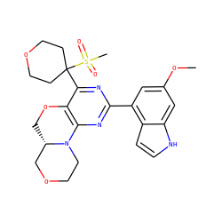 COc1cc(-c2nc3c(c(C4(S(C)(=O)=O)CCOCC4)n2)OC[C@H]2COCCN32)c2cc[nH]c2c1 ZINC000218188922