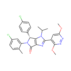 COc1cc(-c2nc3c(n2C(C)C)[C@@H](c2ccc(Cl)cc2)N(c2cc(Cl)ccc2C)C3=O)c(OC)nn1 ZINC000169705413