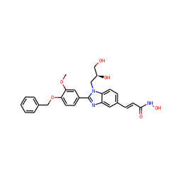 COc1cc(-c2nc3cc(/C=C/C(=O)NO)ccc3n2C[C@H](O)CO)ccc1OCc1ccccc1 ZINC000136934705