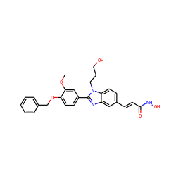 COc1cc(-c2nc3cc(/C=C/C(=O)NO)ccc3n2CCCO)ccc1OCc1ccccc1 ZINC000136135193