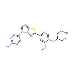 COc1cc(-c2nn3c(-c4cnc(N)nc4)cnc3s2)ccc1OC1CCNCC1 ZINC000118087812