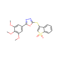 COc1cc(-c2nnc(SC3=CS(=O)(=O)c4ccccc43)o2)cc(OC)c1OC ZINC000009614868