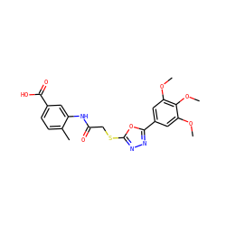 COc1cc(-c2nnc(SCC(=O)Nc3cc(C(=O)O)ccc3C)o2)cc(OC)c1OC ZINC000013345156