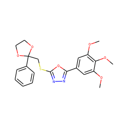 COc1cc(-c2nnc(SCC3(c4ccccc4)OCCO3)o2)cc(OC)c1OC ZINC000008411486