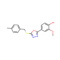 COc1cc(-c2nnc(SCc3ccc(C)cc3)o2)ccc1O ZINC000084713015