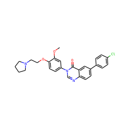 COc1cc(-n2cnc3ccc(-c4ccc(Cl)cc4)cc3c2=O)ccc1OCCN1CCCC1 ZINC000040764219