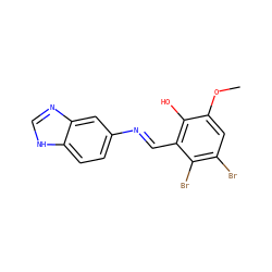 COc1cc(Br)c(Br)c(/C=N/c2ccc3[nH]cnc3c2)c1O ZINC000299822557