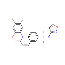 COc1cc(Br)c(C)cc1-n1c(=O)ccc2cc(S(=O)(=O)Nc3ccon3)ccc21 ZINC001772576040