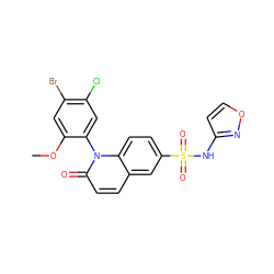 COc1cc(Br)c(Cl)cc1-n1c(=O)ccc2cc(S(=O)(=O)Nc3ccon3)ccc21 ZINC001772632405