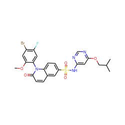 COc1cc(Br)c(F)cc1-n1c(=O)ccc2cc(S(=O)(=O)Nc3cc(OCC(C)C)ncn3)ccc21 ZINC001772601940