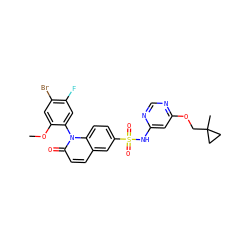 COc1cc(Br)c(F)cc1-n1c(=O)ccc2cc(S(=O)(=O)Nc3cc(OCC4(C)CC4)ncn3)ccc21 ZINC001772610008
