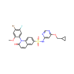 COc1cc(Br)c(F)cc1-n1c(=O)ccc2cc(S(=O)(=O)Nc3cc(OCC4CC4)ncn3)ccc21 ZINC001772648117