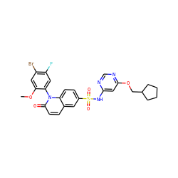 COc1cc(Br)c(F)cc1-n1c(=O)ccc2cc(S(=O)(=O)Nc3cc(OCC4CCCC4)ncn3)ccc21 ZINC001772604490