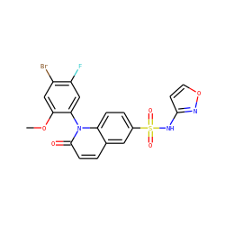 COc1cc(Br)c(F)cc1-n1c(=O)ccc2cc(S(=O)(=O)Nc3ccon3)ccc21 ZINC001772653615