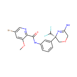COc1cc(Br)cnc1C(=O)Nc1cccc([C@]2(C(F)F)COCC(N)=N2)c1 ZINC000113660181