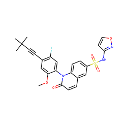COc1cc(C#CC(C)(C)C)c(F)cc1-n1c(=O)ccc2cc(S(=O)(=O)Nc3ccon3)ccc21 ZINC001772605141