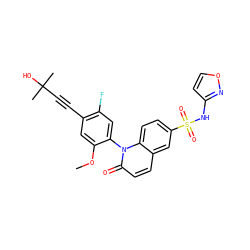 COc1cc(C#CC(C)(C)O)c(F)cc1-n1c(=O)ccc2cc(S(=O)(=O)Nc3ccon3)ccc21 ZINC001772611556