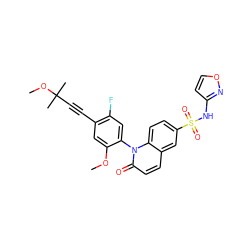COc1cc(C#CC(C)(C)OC)c(F)cc1-n1c(=O)ccc2cc(S(=O)(=O)Nc3ccon3)ccc21 ZINC001772630229