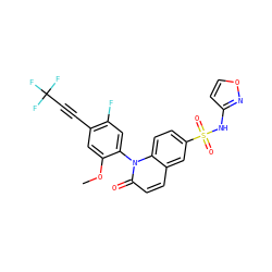 COc1cc(C#CC(F)(F)F)c(F)cc1-n1c(=O)ccc2cc(S(=O)(=O)Nc3ccon3)ccc21 ZINC001772640400