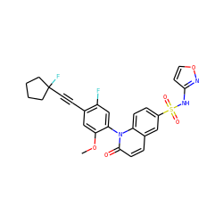 COc1cc(C#CC2(F)CCCC2)c(F)cc1-n1c(=O)ccc2cc(S(=O)(=O)Nc3ccon3)ccc21 ZINC001772605243