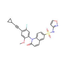 COc1cc(C#CC2CC2)c(F)cc1-n1c(=O)ccc2cc(S(=O)(=O)Nc3ccon3)ccc21 ZINC001772597814