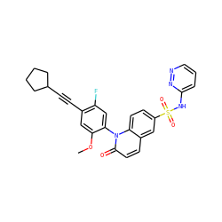 COc1cc(C#CC2CCCC2)c(F)cc1-n1c(=O)ccc2cc(S(=O)(=O)Nc3cccnn3)ccc21 ZINC001772627164
