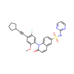 COc1cc(C#CC2CCCC2)c(F)cc1-n1c(=O)ccc2cc(S(=O)(=O)Nc3ncccn3)ccc21 ZINC001772638159