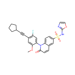 COc1cc(C#CC2CCCC2)c(F)cc1-n1c(=O)ccc2cc(S(=O)(=O)Nc3ncco3)ccc21 ZINC001772608510