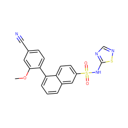 COc1cc(C#N)ccc1-c1cccc2cc(S(=O)(=O)Nc3ncns3)ccc12 ZINC000215511117