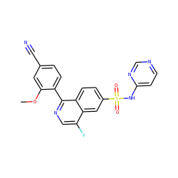COc1cc(C#N)ccc1-c1ncc(F)c2cc(S(=O)(=O)Nc3ccncn3)ccc12 ZINC000215503556