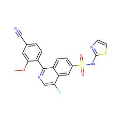 COc1cc(C#N)ccc1-c1ncc(F)c2cc(S(=O)(=O)Nc3nccs3)ccc12 ZINC000225114326